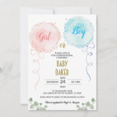 バルーン水彩性別リビールパーティの招待状 招待状 (正面)