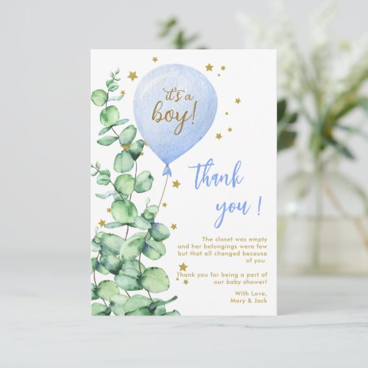 バルーン男の子のシャワーありがとう サンキューカード (スタンド正面)