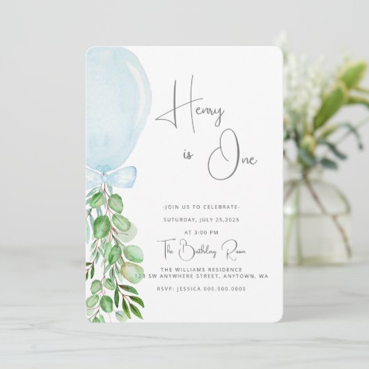 バルーン男の赤ちゃん1stバースデーファースト招待状 招待状 (スタンド正面)