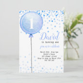 バルーン男の赤ちゃん1stバースデーファースト紙吹雪 招待状 (スタンド正面)
