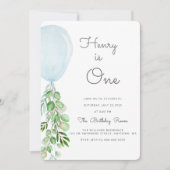 バルーン男の赤ちゃん1st誕生日First Eucalyptus Inv 招待状 (正面)