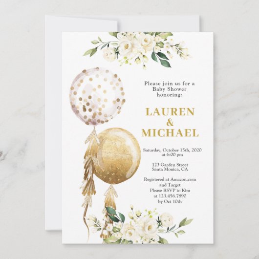 バルーン男女兼用ベビーシャワー招待状 招待状 (正面)