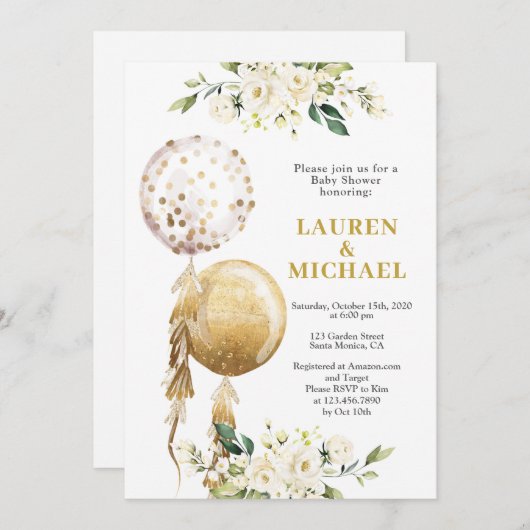 バルーン男女兼用ベビーシャワー招待状 招待状 (正面/裏面)