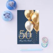 バルーン第50誕生日金ゴールド&ネイビーメニュー チラシ (シングル)