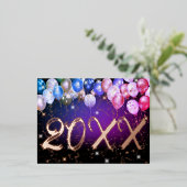 バルーン紙吹雪ハッピー新年エレガントバラ金ゴールド 箔シーズンポストカード (立ち正面)