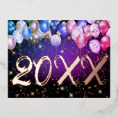 バルーン紙吹雪ハッピー新年エレガントバラ金ゴールド 箔シーズンポストカード (正面)