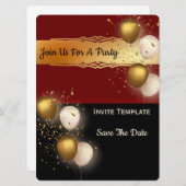 バルーン紙吹雪日付を保存する – パーティー 招待状 (正面/裏面)