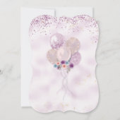 バルーン紫色のグリッターフローラバーチャルベビーシャワー 招待状 (裏面)