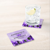 バルーン紫誕生日 スクエアペーパーコースター (インサイチュ)