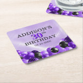 バルーン紫誕生日 スクエアペーパーコースター (アングル)