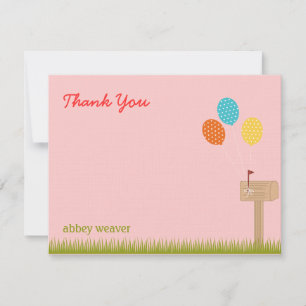 バルーン署名フラットサンキューカード-ピンク サンキューカード