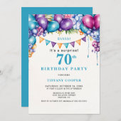 バルーン花模様サプライズ70th誕生日パーティー 招待状 (正面/裏面)