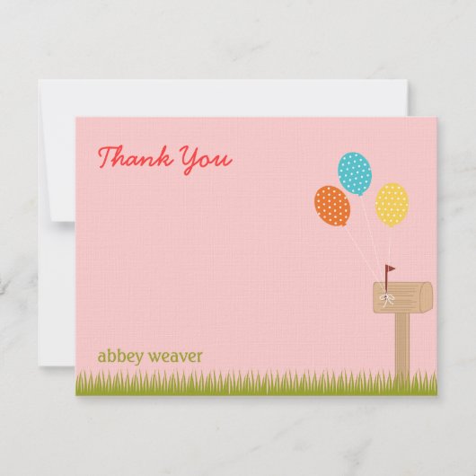 バルーン記号フラットサンキューカード – ピンク サンキューカード (正面)