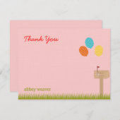 バルーン記号フラットサンキューカード – ピンク サンキューカード (正面/裏面)