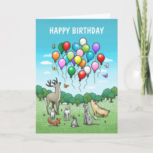 バルーン誕生日を迎えた動物たち カード (正面)