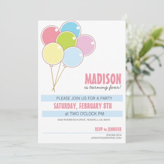 バルーン誕生日パーティーの子どもの招待状 招待状 (スタンド正面)