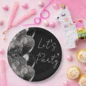 バルーン誕生日ブラックシルバーグリッターパーティー ペーパープレート (パーティー)