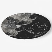 バルーン誕生日ブラックシルバーグリッターパーティー ペーパープレート (アングル)