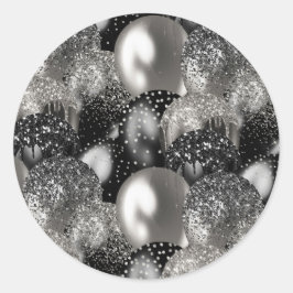 バルーン誕生日ブラックシルバーグリッターパーティー ラウンドシール