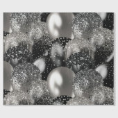 バルーン誕生日ブラックシルバーグリッターパーティー ラッピングペーパー (フラット)