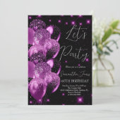 バルーン誕生日ブラックピンクグリッター 招待状 (スタンド正面)