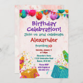 バルーン誕生日招待状フラットカード 招待状 (正面/裏面)