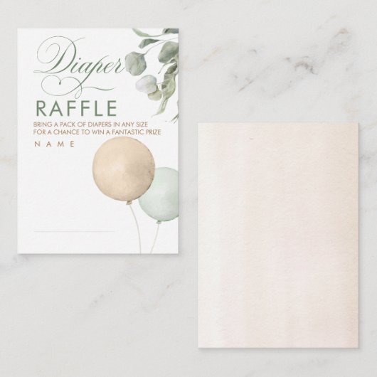 バルーン赤ちゃんシャワーおむつラッフルチケット エンクロージャーカード (正面/裏面)