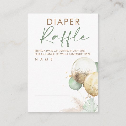 バルーン赤ちゃんシャワーおむつラッフルチケット エンクロージャーカード (正面)