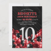 バルーン赤10誕生日 招待状 (正面)