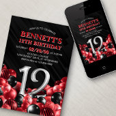 バルーン赤12誕生日 招待状