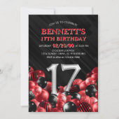 バルーン赤17誕生日 招待状 (正面)