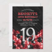 バルーン赤19誕生日 招待状 (正面)