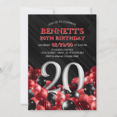 バルーン赤20誕生日 招待状 (正面)