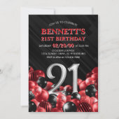 バルーン赤21歳の誕生日 招待状 (正面)