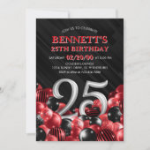 バルーン赤25誕生日 招待状 (正面)