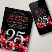 バルーン赤25誕生日 招待状