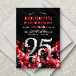 バルーン赤25誕生日 招待状