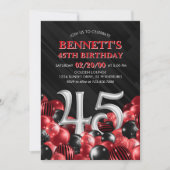 バルーン赤45誕生日 招待状 (正面)