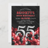 バルーン赤55誕生日 招待状 (正面)