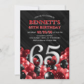 バルーン赤65h誕生日 招待状 (正面)