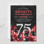 バルーン赤75誕生日 招待状 (正面)