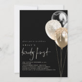 バルーン金ゴールドアイボリーQRコード21stパーティーブラック 招待状 (正面)