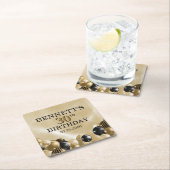 バルーン金ゴールド誕生日 スクエアペーパーコースター (インサイチュ)