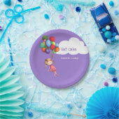 バルーン食べ付きケーキ女の子パープルパーティー ペーパープレート (パーティー)