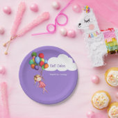 バルーン食べ付きケーキ女の子パープルパーティー ペーパープレート (パーティー)