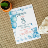 バルーン魅力的とテディベア誕生日パーティー 招待状