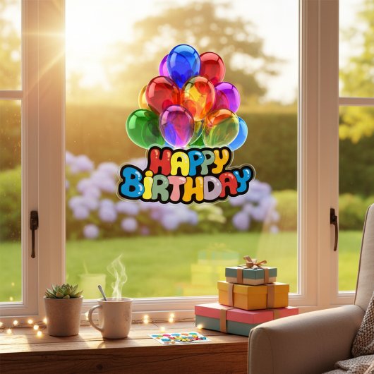 バルーン鮮やかハッピーバースデーウィンドウの固定 ウィンドウサイン