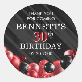 バルーン黒い赤い誕生日 ラウンドシール