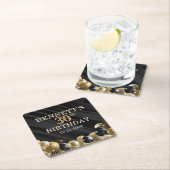 バルーン黒金ゴールド誕生日 スクエアペーパーコースター (インサイチュ)