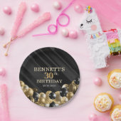 バルーン黒金ゴールド誕生日 ペーパープレート (パーティー)